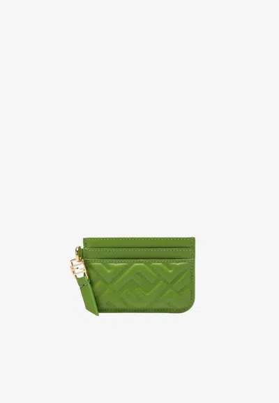 Fendi Baguette Embossed Leather Cardholder In Green