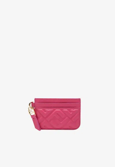 Fendi Baguette Embossed Leather Cardholder In Pink