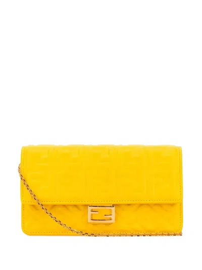 Fendi Baguette Embossed Leather Tote Bag In Yellow