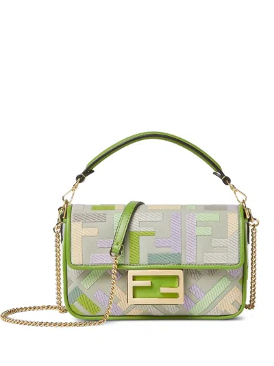 Fendi Baguette Embroidered Mini Bag In Green