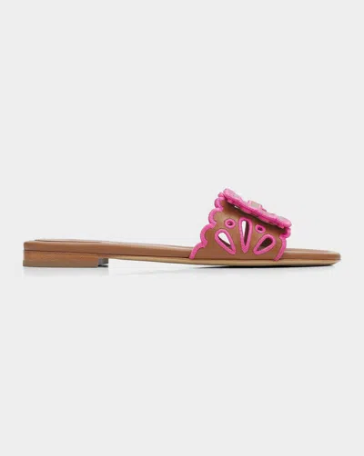 Fendi Baguette Embroidered Nappa Leather Slides In Multi