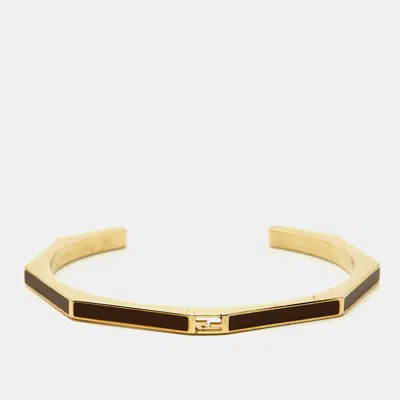 Pre-owned Fendi Baguette Enamel Gold Tone Bracelet L