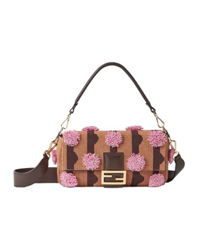 Fendi Baguette  Dots Bag Embroidered With Multicolour Beads In Brown