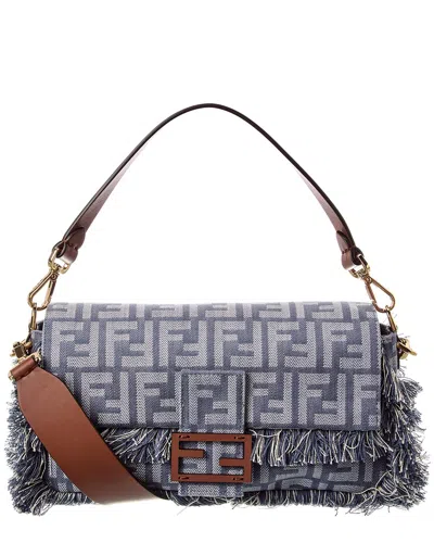 Fendi Baguette Ff Denim & Leather Shoulder Bag In Blue