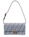 Fendi Baguette Ff Denim & Leather Wallet On Chain