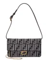 Fendi Baguette Ff Denim & Leather Wallet On Chain In Blue