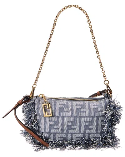 Fendi Baguette Ff Denim Pouch In Blue