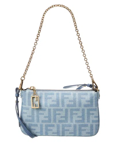 Fendi Baguette Ff Denim Pouch In Blue