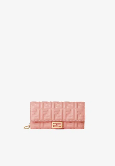 Fendi Baguette Ff Embossed Leather Clutch Bag In Pink