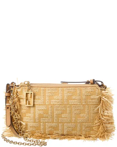 Fendi Baguette Ff Jacquard & Raffia Pouch In Gold