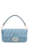 Fendi Women Blue Crossbody Bag With All-over Ff Motif And Metallic Ff Plaque On The Front In Cotton  In Blue