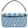 Fendi Women Blue Crossbody Bag With All-over Ff Motif And Metallic Ff Plaque On The Front In Cotton  In Blue