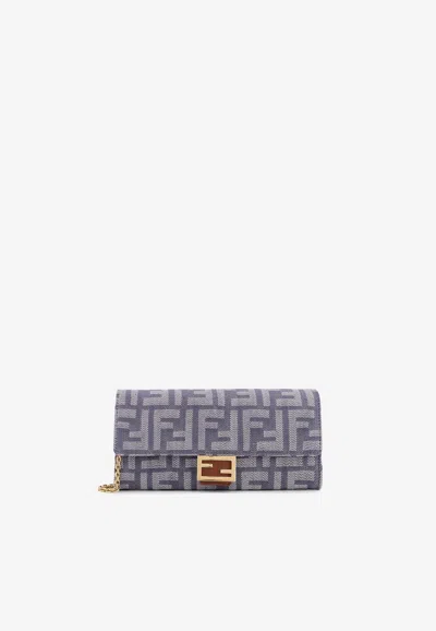 Fendi Baguette Ff Jacquard  Chain Clutch