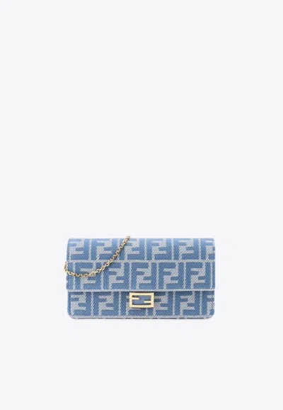 FENDI BAGUETTE FF JACQUARD DENIM CLUTCH