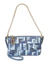 Fendi Geometric Pattern Clutch With Gold Chain Strap In Gray