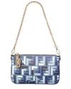 Fendi Geometric Pattern Clutch With Gold Chain Strap In Blue