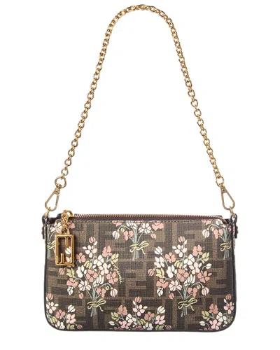 Fendi Baguette Ff Jacquard Pouch In Brown