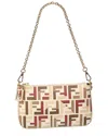 Fendi Pouch With Chain In Multicolor Ff Fabric In Sand