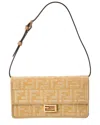 Fendi Baguette Ff Jacquard Raffia & Leather Wallet On Chain In Brown