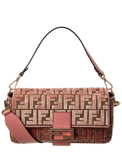 FENDI FENDI BAGUETTE FF JACQUARD VELVET & LEATHER SHOULDER BAG