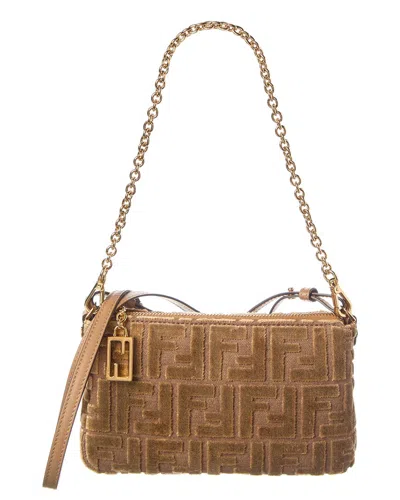Fendi Baguette Ff Jacquard Velvet Pouch In Yellow
