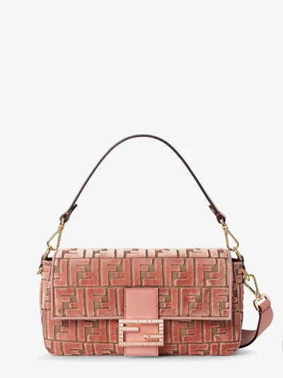 Fendi Baguette Ff Jacquard Velvet Shoulder Bag In Pink