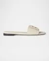 Fendi Baguette Ff Leather Buckle Flat Slide Sandals