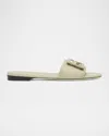 Fendi Baguette Ff Leather Buckle Flat Slide Sandals In Green