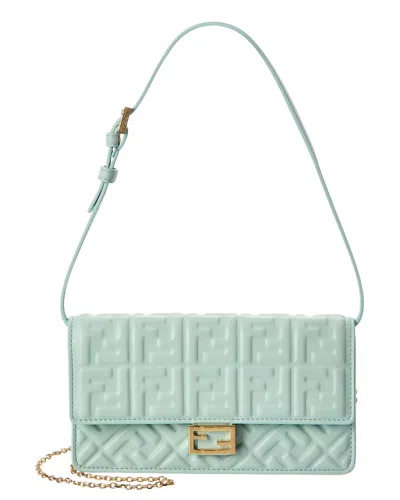 Fendi Baguette Ff Leather Wallet On Chain In Green
