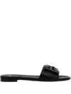 Fendi Open Toe Leather Signature Slippers In Black
