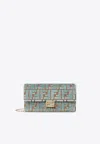 Fendi Women Baguette Wallet On Chain Ff Jacquard Fabric Shoulder Bag In Blue
