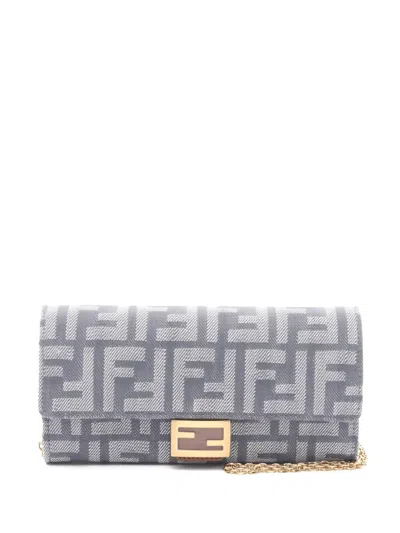 Pre-owned Fendi Baguette Ff-monogram Chain-strap Clutch Bag In Gray