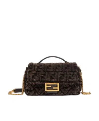 Fendi Baguette Ff Motif Shoulder Bag In Brown