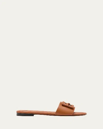 Fendi Baguette Ff Tube Medallion Flat Sandals In Brown