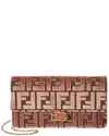 Fendi Baguette Ff Velvet & Leather Wallet On Chain In Pink