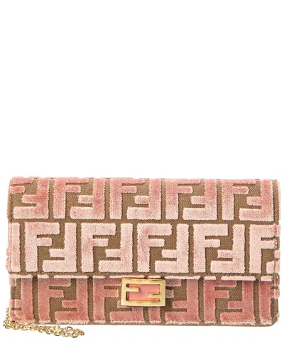 Fendi Baguette Ff Velvet & Leather Wallet On Chain In Pink