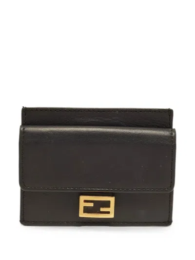 Pre-owned Fendi Baguette Ff Wallet In Black