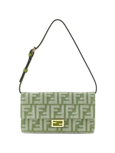Fendi Baguette Ff-jacquard Shoulder Bag In Green