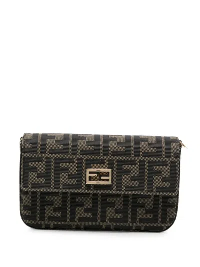 Fendi Baguette Ff-motif Clutch Bag In Brown