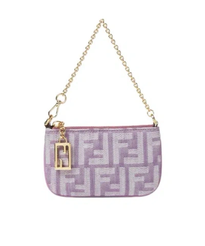 Fendi Baguette Flat Pouch Mini Purple Denim-effect Ff Jacquard Pouch