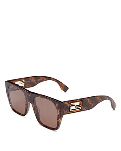 Fendi Baguette Flat Top Sunglasses, 54mm In Havana/brown Solid