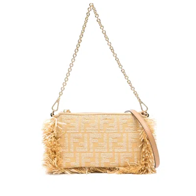 Fendi Baguette Fringe-detail Clutch Bag In Neutral