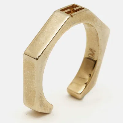 Pre-owned Fendi Baguette Gold Tone Ring Size 55