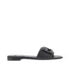 Fendi Flat Sole Open Toe Textured Strap Slides In Black