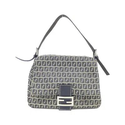 Pre-owned Fendi Baguette Gray Navy Canvas Shoulder Bag ()