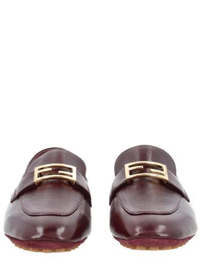 Fendi Baguette Hardware Leather Loafer In Bordeaux
