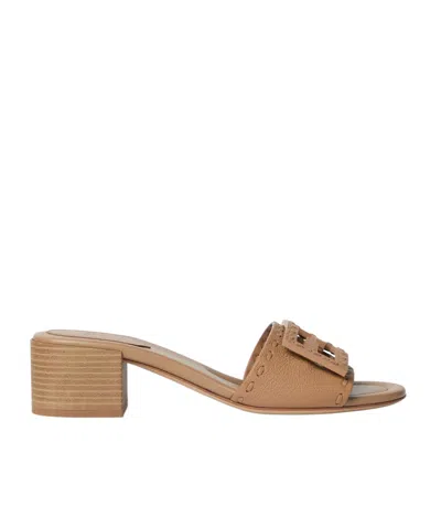 Fendi 'baguette' Heeled Slides In Neutral