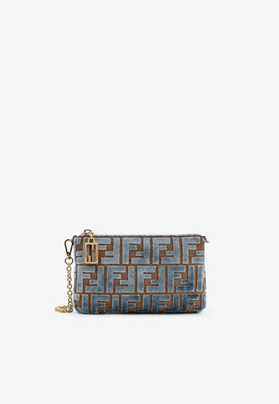 Fendi Baguette Jacquard Ff Velvet Pouch Bag In Gold