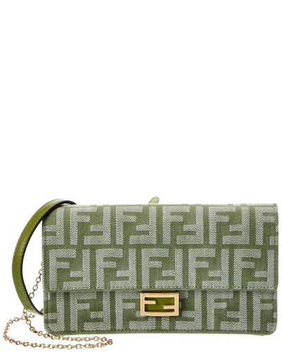 Fendi Baguette Wallet On Chain Bag In Jacquard Ff Monogram Cotton Blend In Green