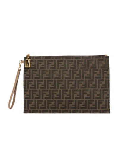 Fendi Baguette Large Clutch In Brown